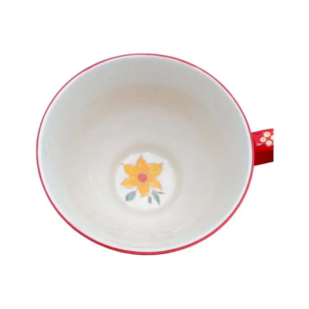 Anthropologie Artistic Accent Hand Painted Tea/Coffee Cup Red‎ Floral Large EUC